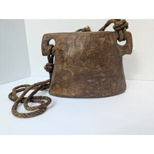 Rustic Wooden Cowbell Gong Primitive Tribal Art Percussion Instrument